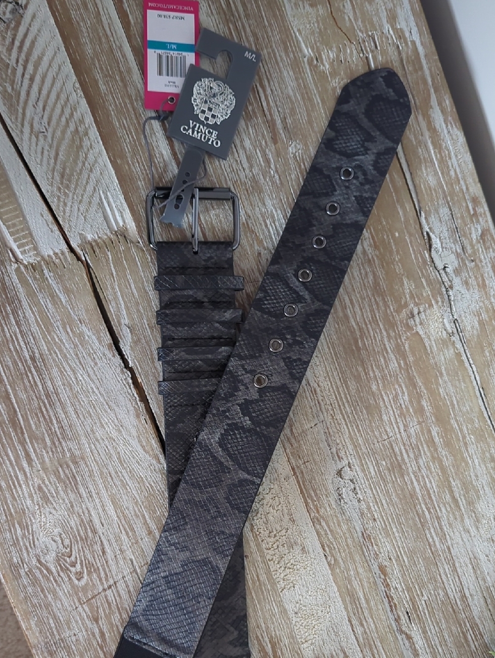 VINCE CAMUTO Women's Gray Black Snakeskin-Print Belt